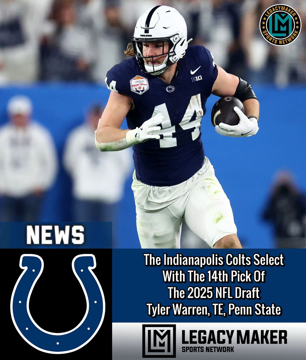 The Indianapolis #Colts Select
With The 14th Pick Of
The 2025 NFL Draft 
Tyler Warren, TE, Penn State

#NFLDraft #nfl #explore #lmsnetwork