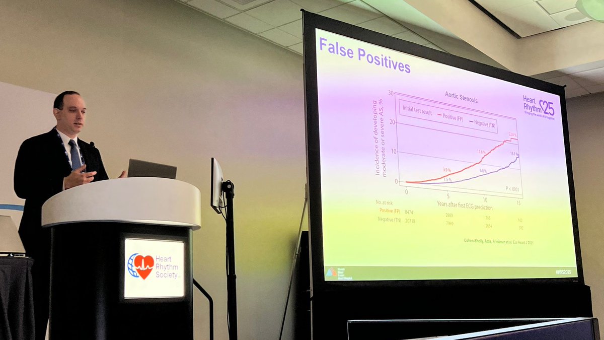 .<a href="/joshualampertmd/">Joshua Lampert, MD</a> outlined 

⚡️applications of #AI in EP, example predicting #PVCcardiomyopathy but,
 ⚡️Also how do we implement these predictions in a manner that pts are helped the best - need continuous probability predictions. 
⚡️Are #falsepositives actually false positives?