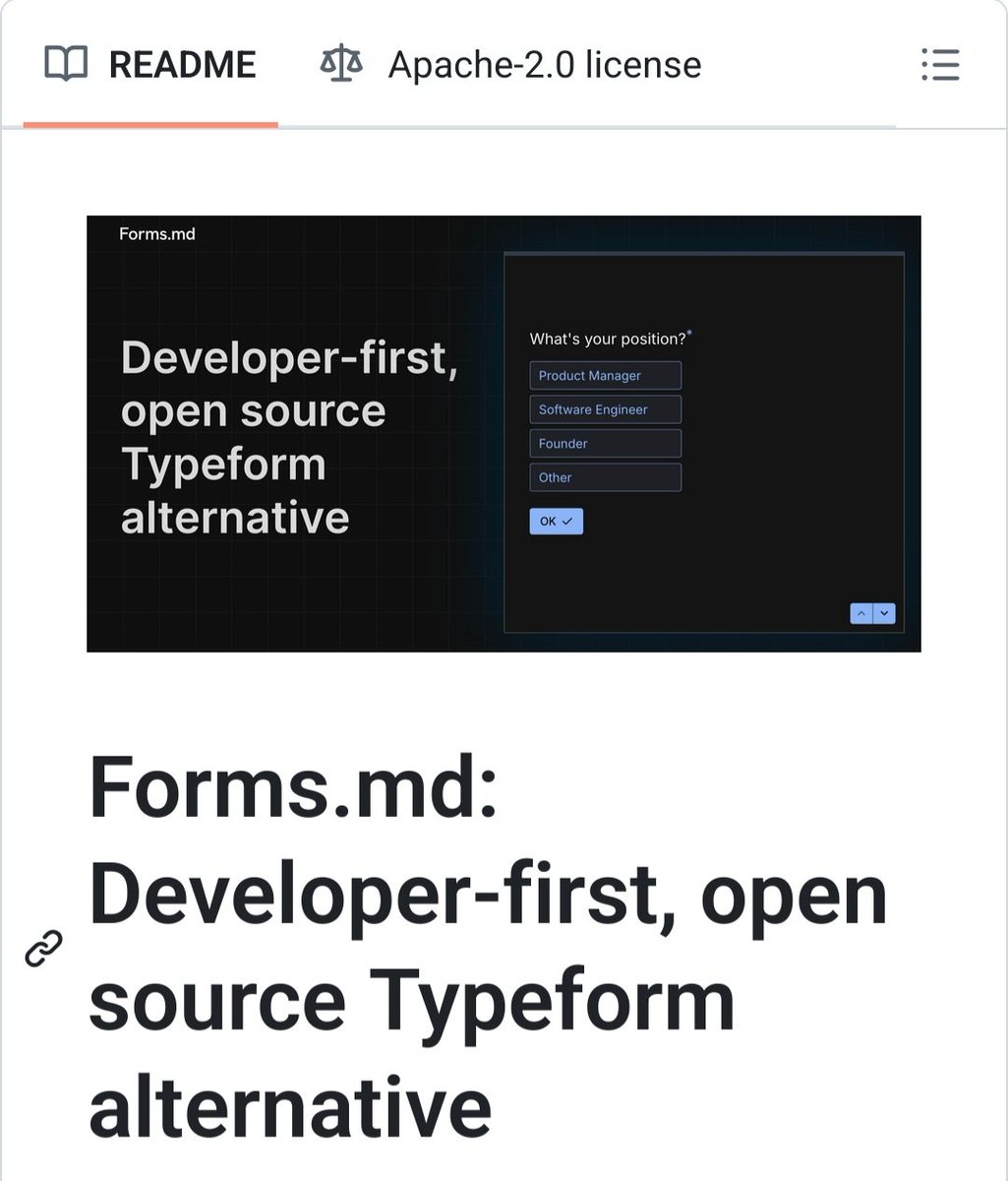 GithubProjects's tweet image. open-source Typeform alternative, made for developers.

Build beautiful multi-step forms with just a few lines of code