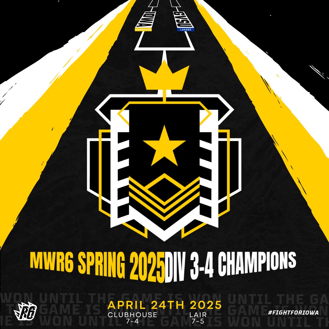 👑 Champions of MidwestR6 👑

IOWA takes down GVSU 2-0!

We finish the season with a flawless record, sweeping the division three and four competition!!!