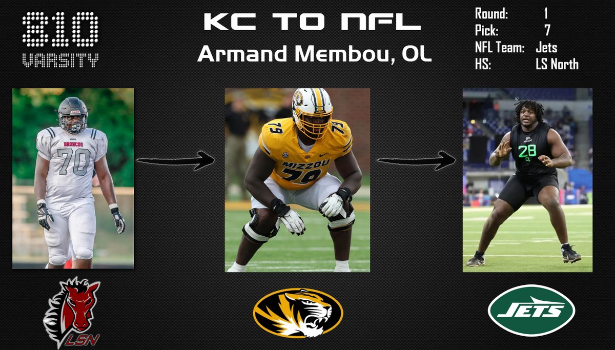 810 Varsity (@810varsity) on Twitter photo From KC to NFL!
Congrats to OL Armand Membou (<a href="/armandmembou/">Armand Membou 🇨🇲</a>). The Lee's Summit North product selected No. 7 overall by the New York Jets (<a href="/nyjets/">New York Jets</a>) From KC to NFL!
Congrats to OL Armand Membou (<a href="/armandmembou/">Armand Membou 🇨🇲</a>). The Lee's Summit North product selected No. 7 overall by the New York Jets (<a href="/nyjets/">New York Jets</a>)