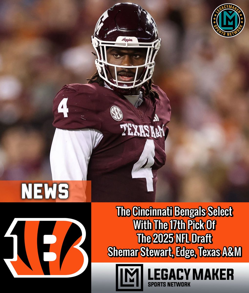 The Cincinnati #Bengals Select
With The 17th Pick Of
The 2025 NFL Draft 
Shemar Stewart, Edge, Texas A&amp;M

#NFLDraft #nfl #explore #lmsnetwork