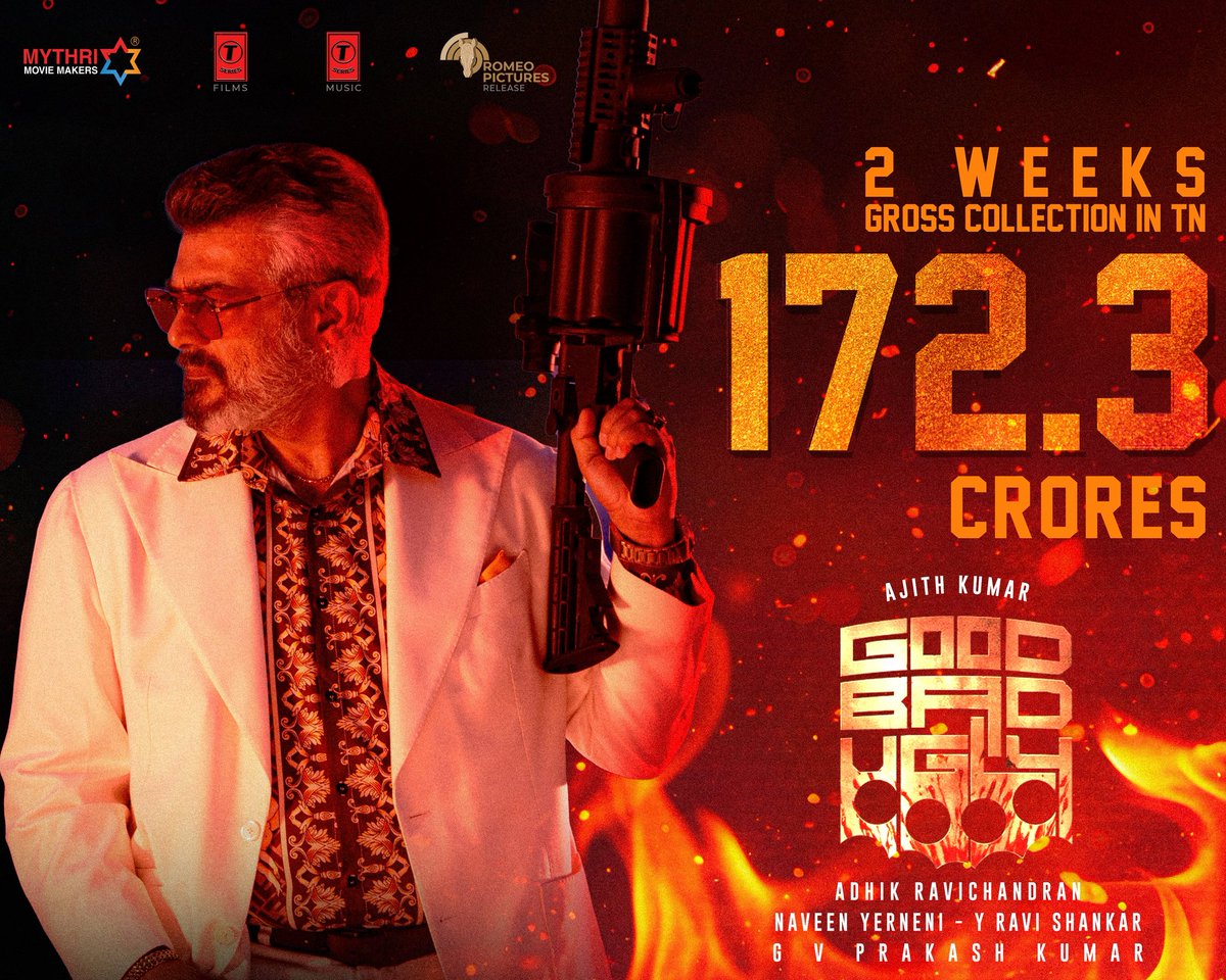 Rajathiraj05's tweet image. தமிழகத்தில் மட்டும் 172+ கோடி வசூல் செய்து இருக்கு #GoodBadUgly 🔥 #Ajithkumar 🔥