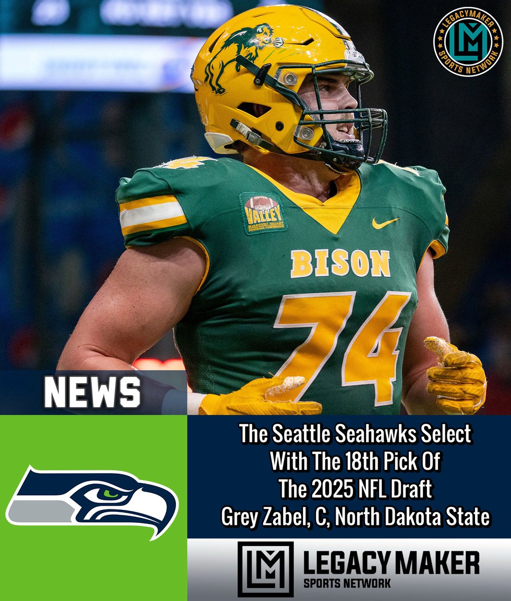 The Seattle #Seahawks Select
With The 18th Pick Of
The 2025 NFL Draft 
Grey Zabel, C, North Dakota State

#nfldraft #NFL #explore #lmsnetwork