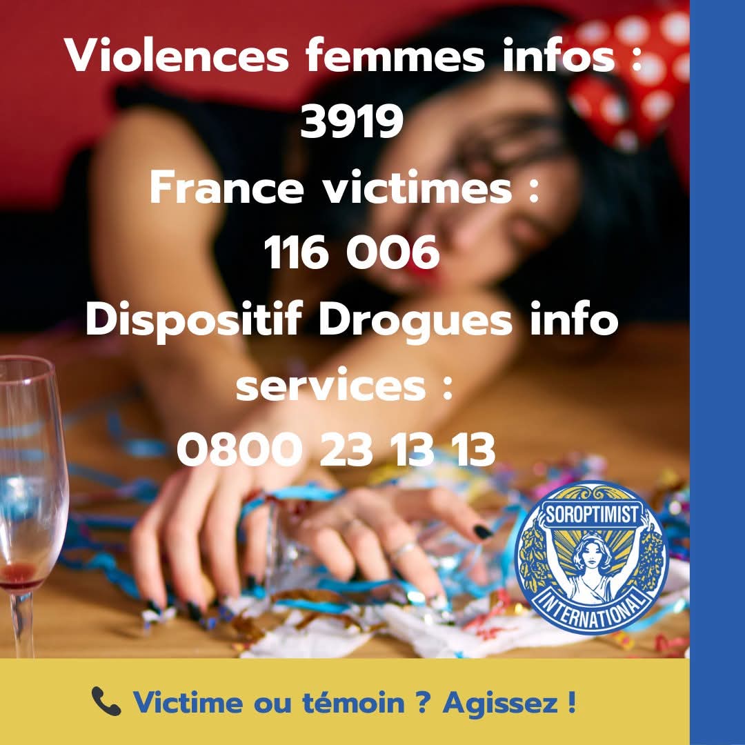 Victime ou témoin ? Agissez !
📣 La soumission chimique est un acte de violence grave, souvent utilisé dans des contextes de vols, d’agressions ou d’abus.

La #solidarité est la première réponse face à ces violences.

#Soroptimist #StopSoumissionChimique  #préventiondesviolences