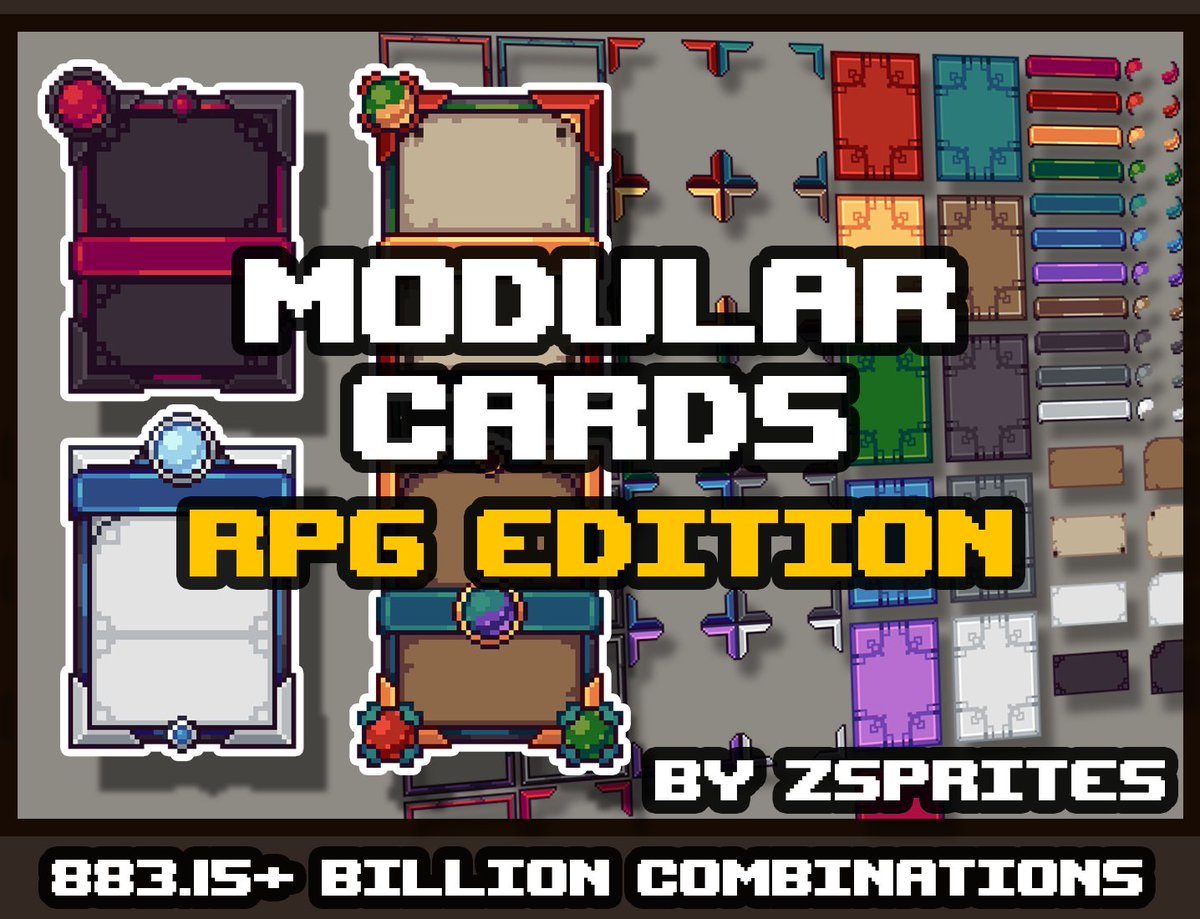 Zsprites's tweet image. Just released a new asset pack on Itch.io! It's a pack that lets you easily create a variety of pixel art cards. Check it out here: zsprites.itch.io/modular-pixel-…
