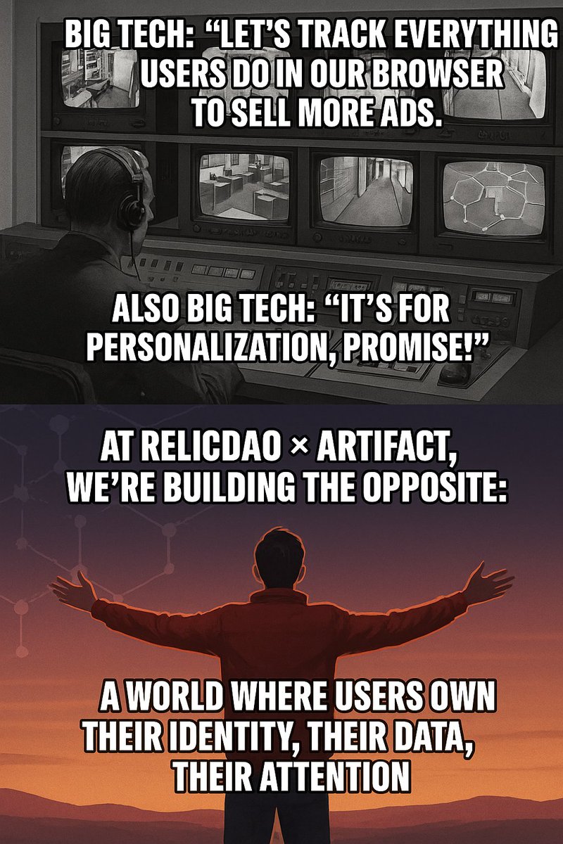 relic_dao's tweet photo. Big Tech: “Let’s track everything users do in our browser to sell more ads.”
Also Big Tech: “It’s for personalization, promise!”
🙃

At RelicDAO, we’re building the opposite:
A world where users own their identity, their data, their attention - and still monetize it on their terms.

Because privacy isn’t dead. It’s just been waiting for better infrastructure.

#Web3 #PrivacyFirst #AdTech #OwnYourAttention