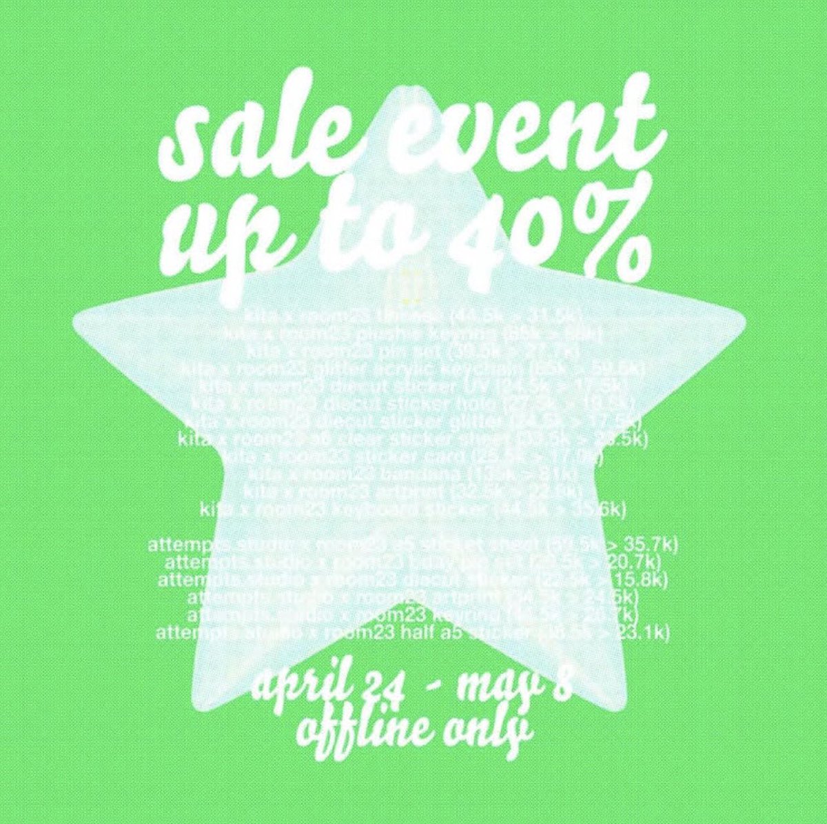 open jastip room23 sale event yang mau bisa dm yaa visit store siang ini 

t. jastip room 23
