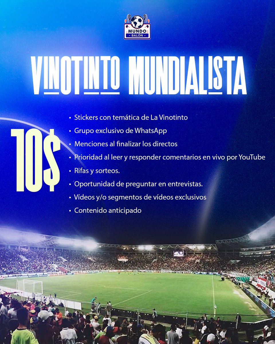 ¿Eres fan del fútbol venezolano? ¡Este es tu momento para formar parte de algo grande! 🇻🇪

Obtén beneficios exclusivos mientras nos ayudas a seguir llevando el fútbol venezolano a otro nivel. 🔝

Grupo de WhatsApp, entrevistas, contenido anticipado, sorteos y más…