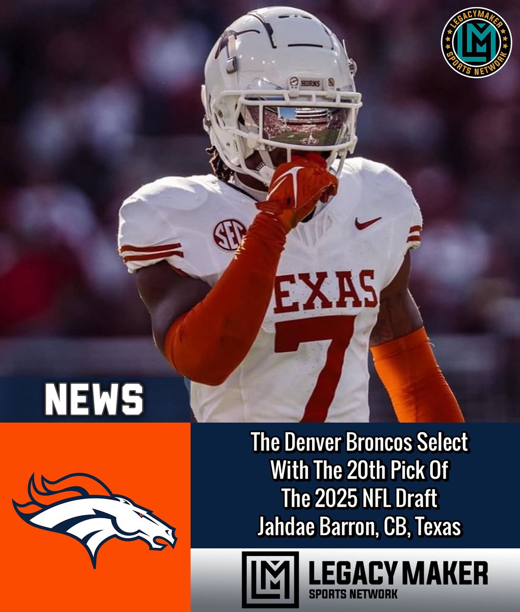 The Denver #Broncos Select
With The 20th Pick Of
The 2025 NFL Draft 
Jahdae Barron, CB, Texas

#NFLDraft #NFL #explore #lmsnetwork