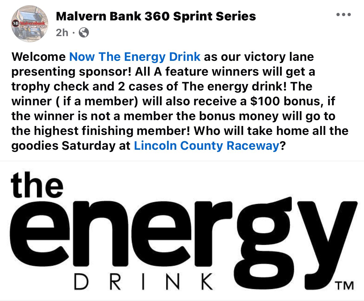 Posted over on Facebook and announced a few weeks ago at Stuart. Now the energy drink is the official Victory Lane sponsor for the <a href="/Mb360Sprints/">MB360SprintSeries</a> in 2025. check them out. A portion of all sales goes to support first responders. Save 10% at checkout using code MB360