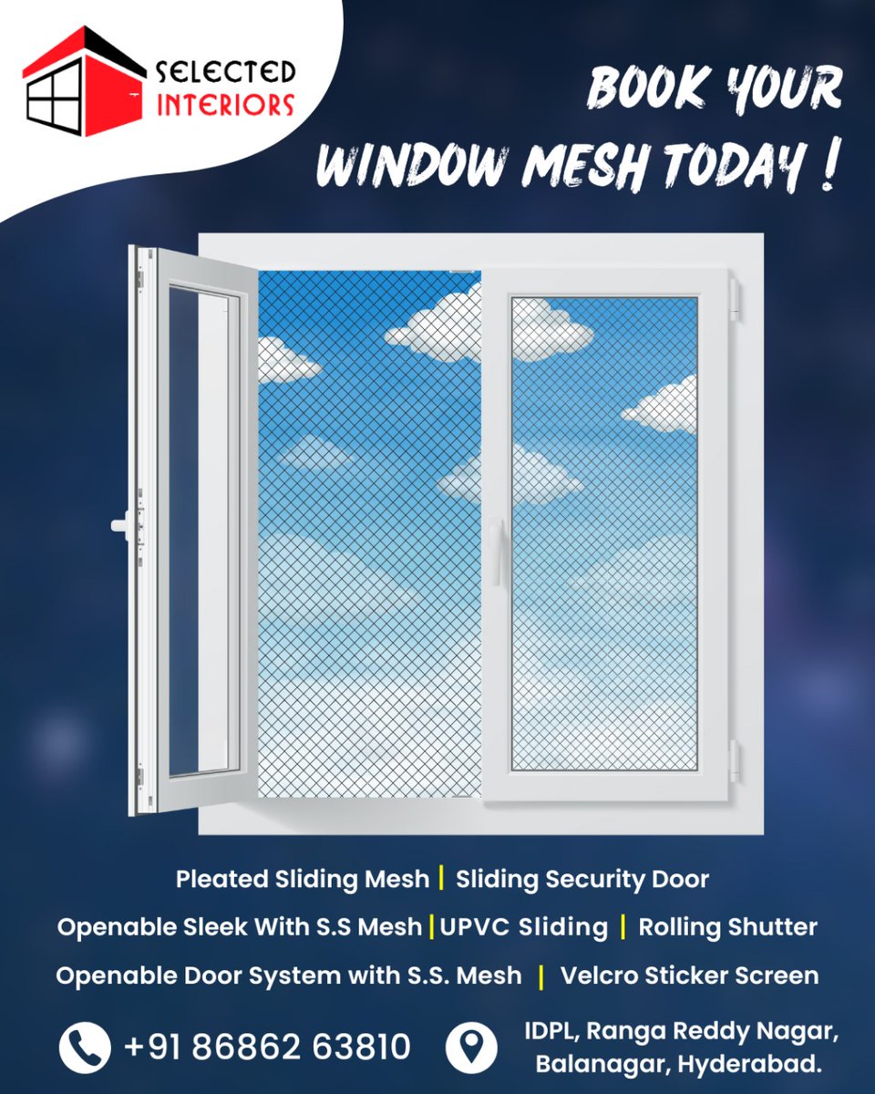 SelectdInterior's tweet image. Keep your home fresh &amp;amp; bug-free!
Upgrade with premium #WindowMesh Solutions by #SelectedInteriors – stylish, secure, and custom-fit for your space!
selectedinteriors.in
#HyderabadHomes #UPVCWindows #MosquitoMesh #InteriorDesign #SlidingDoors #BugFreeLiving #SSMesh #HomeUpgrade