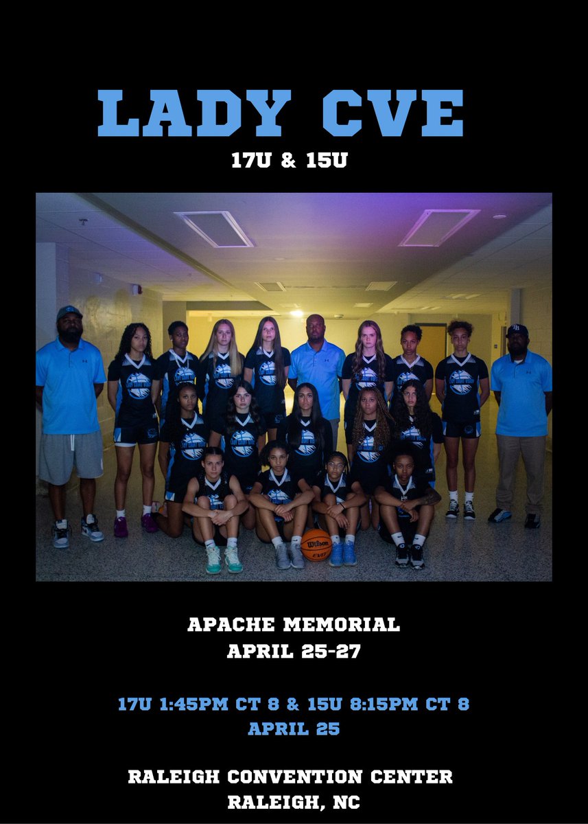 Our 15U and 17U teams will be in Raleigh at the <a href="/InsiderExposure/">InsiderExposure</a> Apache Memorial this weekend!! Can’t wait to compete!! #thevision #LadyCVE  <a href="/NLPB336/">Vernard Rogers</a> <a href="/gsosports/">Greensboro Sports</a> <a href="/MMBR_CoachGBell/">Major Movez Basketball Review #MMBR</a> <a href="/PGH_NC/">Prep Girls Hoops North Carolina</a>
