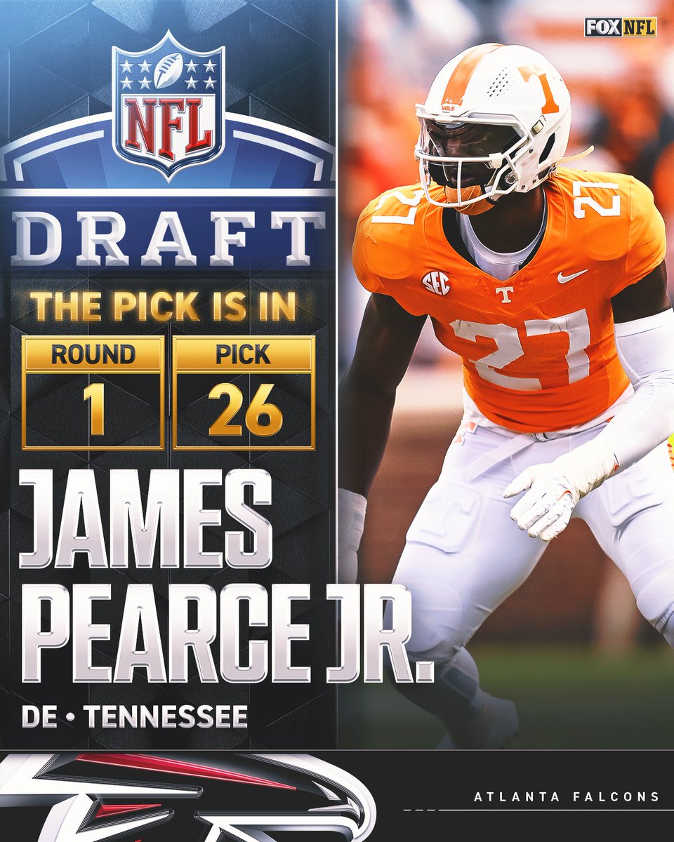 FOX Sports: NFL (@nflonfox) on Twitter photo After trading back into the 1st Round, the <a href="/AtlantaFalcons/">Atlanta Falcons</a> select DE James Pearce Jr. with the 26th pick! π€ After trading back into the 1st Round, the <a href="/AtlantaFalcons/">Atlanta Falcons</a> select DE James Pearce Jr. with the 26th pick! π€