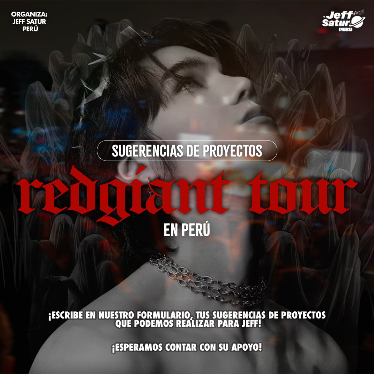 jeffsaturperu's tweet image. [𝐉𝐄𝐅𝐅 𝐒𝐀𝐓𝐔𝐑 𝐄𝐍 𝐏𝐄𝐑𝐔́: 𝐒𝐔𝐆𝐄𝐑𝐄𝐍𝐂𝐈𝐀𝐒 𝐃𝐄 𝐏𝐑𝐎𝐘𝐄𝐂𝐓𝐎𝐒]

¡Saturdays peruanxs!

Se viene el Redgiant Tour y queremos que ustedes también sean parte de lo que se viene💫
Dejen sus sugerencias aquí: forms.gle/VBziaUTZn2bK76…

#JeffSaturEnPeru #RedGiant