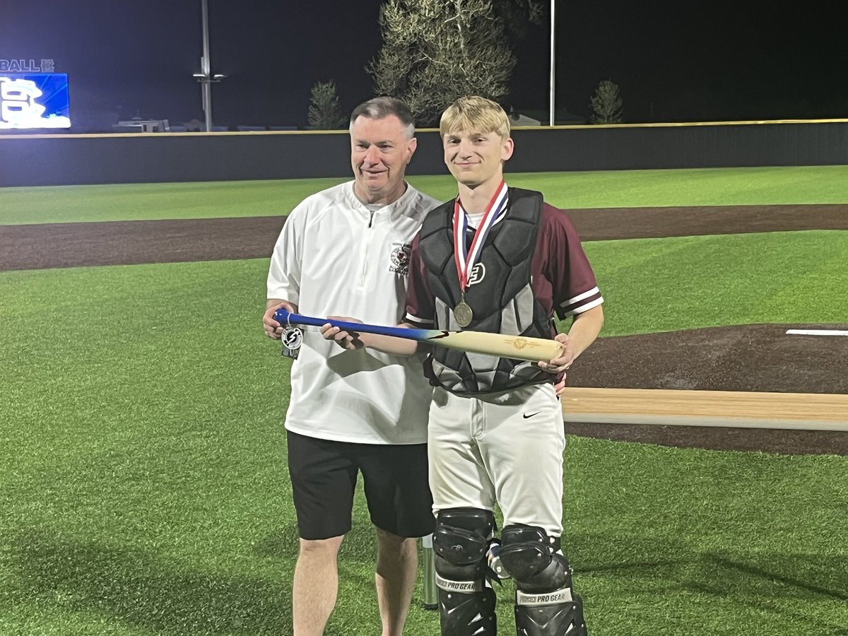 Congrats to Junior catches Koy Lipinski on being named the OVAC 3A championship game MVP and receiving the ceremonial bat for his efforts.