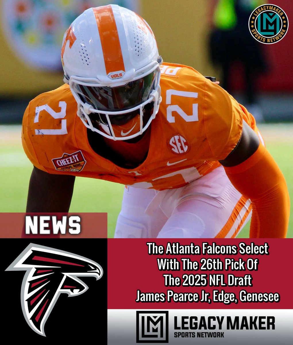 The Atlanta #Falcons Select
With The 26th Pick Of
The 2025 NFL Draft 
James Pearce Jr, Edge, Tennessee

#nfl #nfldraft #explore #lmsnetwork