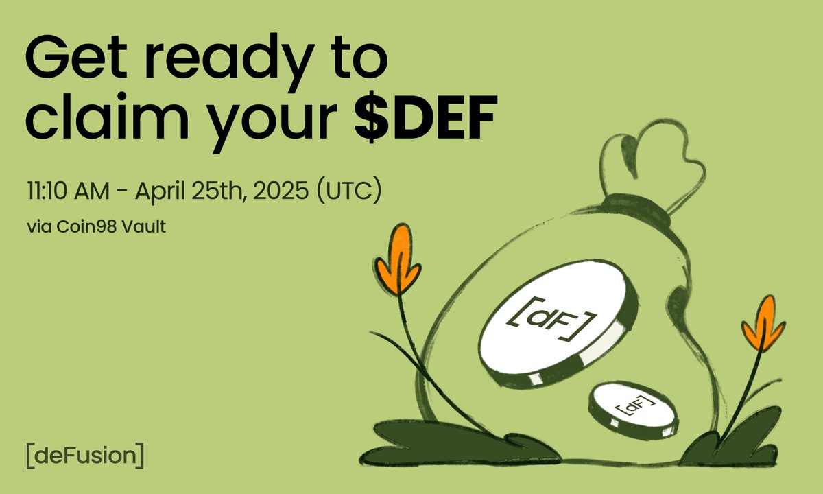 deFusion (@defusionxyz) on Twitter photo $DEF goes live on-chain April 25th.
π§© Claim: 11:10 AM (UTC) via <a href="/coin98_wallet/">Coin98 Super Wallet</a> Vault: docs.coin98.com/products/coin9β¦
π Trade: 11:00 AM (UTC) on <a href="/rabbitswapxyz/">RabbitSwap</a>: rabbitswap.xyz/swap
Fam! Itβs DEFinately happening. $DEF goes live on-chain April 25th.
π§© Claim: 11:10 AM (UTC) via <a href="/coin98_wallet/">Coin98 Super Wallet</a> Vault: docs.coin98.com/products/coin9β¦
π Trade: 11:00 AM (UTC) on <a href="/rabbitswapxyz/">RabbitSwap</a>: rabbitswap.xyz/swap
Fam! Itβs DEFinately happening.