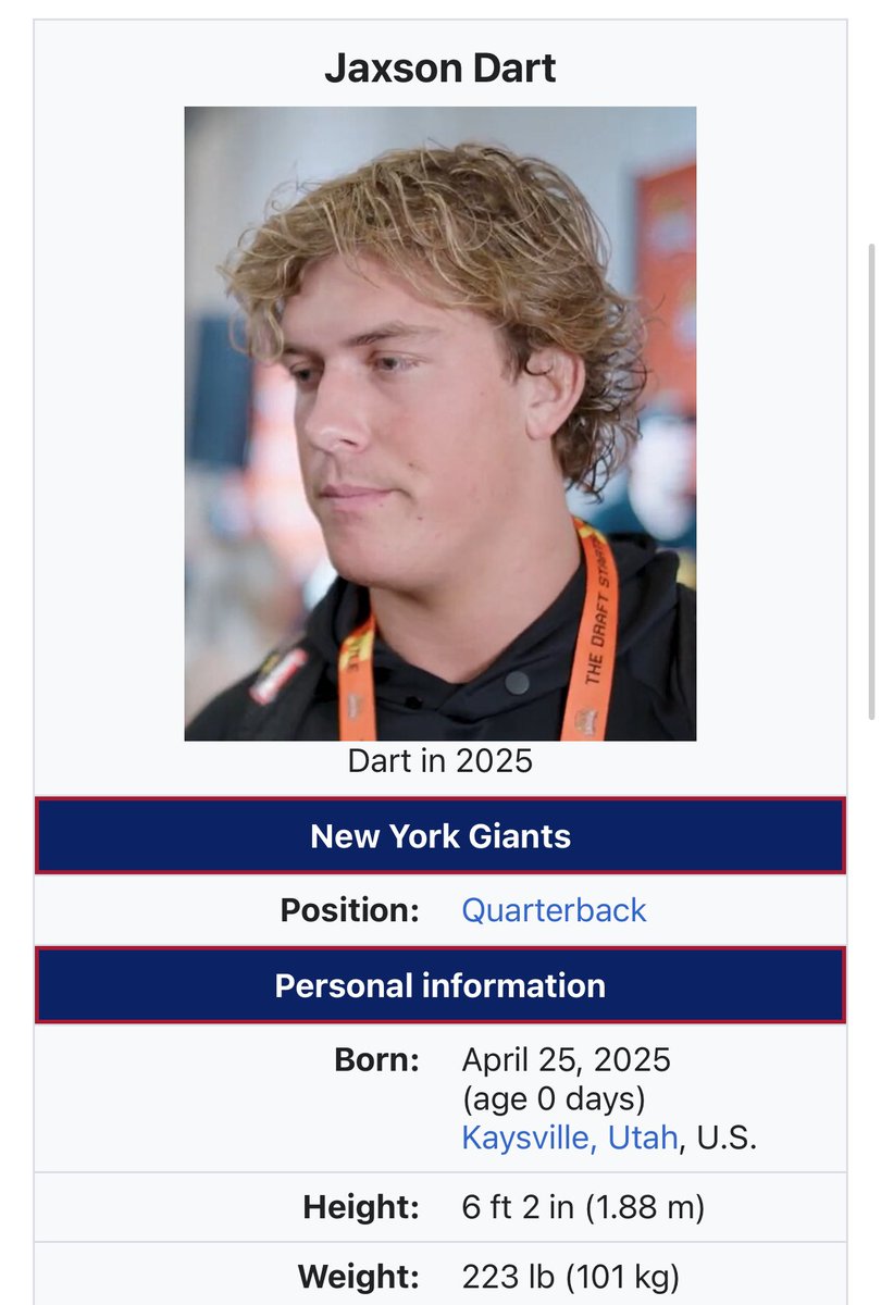 BACGraphics's tweet photo. How did Joe Schoen and Brian Daboll even scout someone that was just born today? https://t.co/855emMOYs0