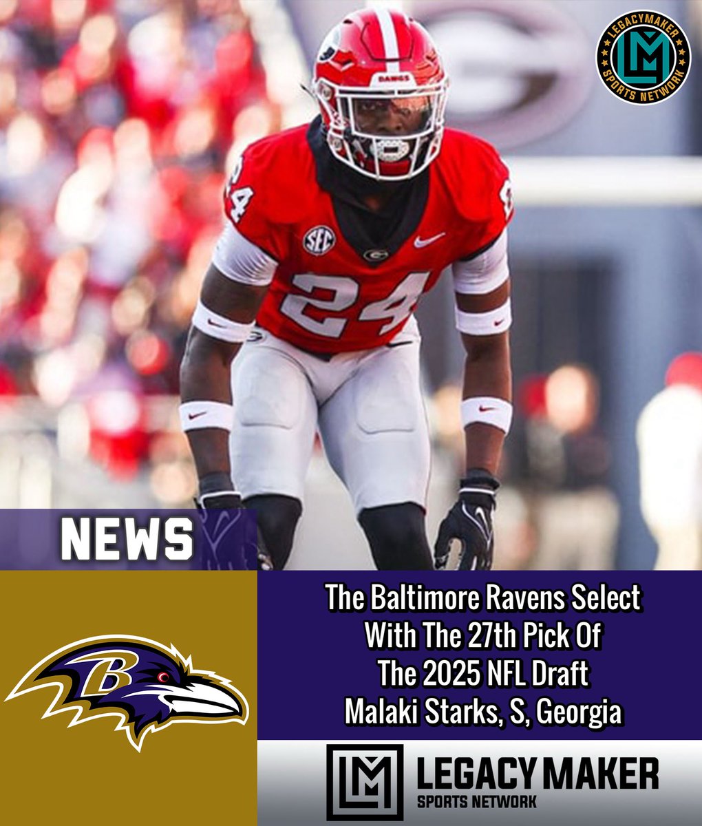 The Baltimore #Ravens Select
With The 27th Pick Of
The 2025 NFL Draft 
Malaki Starks, S, Georgia

#NFLDraft2025 #NFL  #explore #lmsnetwork