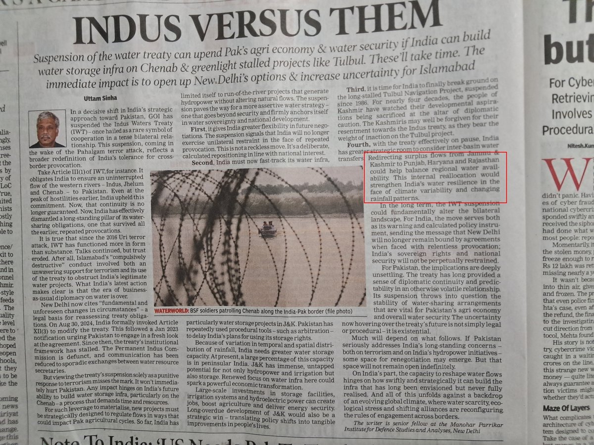 Looks like he's forgotten that climate variability will impact Himalaya rivers too.

With glaciers shrinking and signs of westerlies weakening, will there be "surplus" water left to allocate as envisaged? 

Applies to the grand river linking plans of the Ganga Basin also.