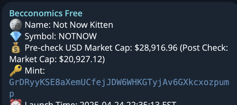 $NOTNOW alerted at $20K and is now trending $78K+

GrDRyyKSE8aXemUCfejJDW6WHKGTyjAv6GXkcxozpump

$GENIE alerted at $23K and hit over 550k

6nvxwepMP7ynJANXhsnfFfPEgGEUj3Pio4t5ayTNpump