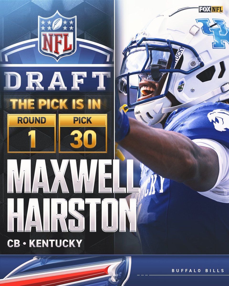 NFLonFOX's tweet photo. With the 30th pick in the 2025 NFL Draft, the @BuffaloBills select Maxwell Hairston 👏 https://t.co/iJbtUrMAuy