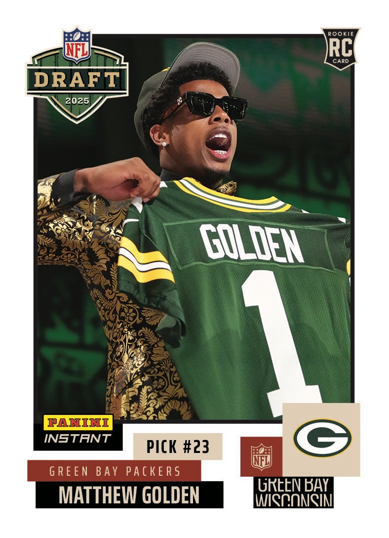 Matthew Golden (@matthewgolden_) on Twitter photo Go Pack Go! Green Bay, are y'all ready? 🧀💪 It's time to get to work <a href="/packers/">Green Bay Packers</a> #NFLDraft
Where will you be watching the home opener? 👀
Check out my 1st Panini Instant Rookie card @paniniamerica! #RatedRookie
👉 Go Pack Go! Green Bay, are y'all ready? 🧀💪 It's time to get to work <a href="/packers/">Green Bay Packers</a> #NFLDraft
Where will you be watching the home opener? 👀
Check out my 1st Panini Instant Rookie card @paniniamerica! #RatedRookie
👉
