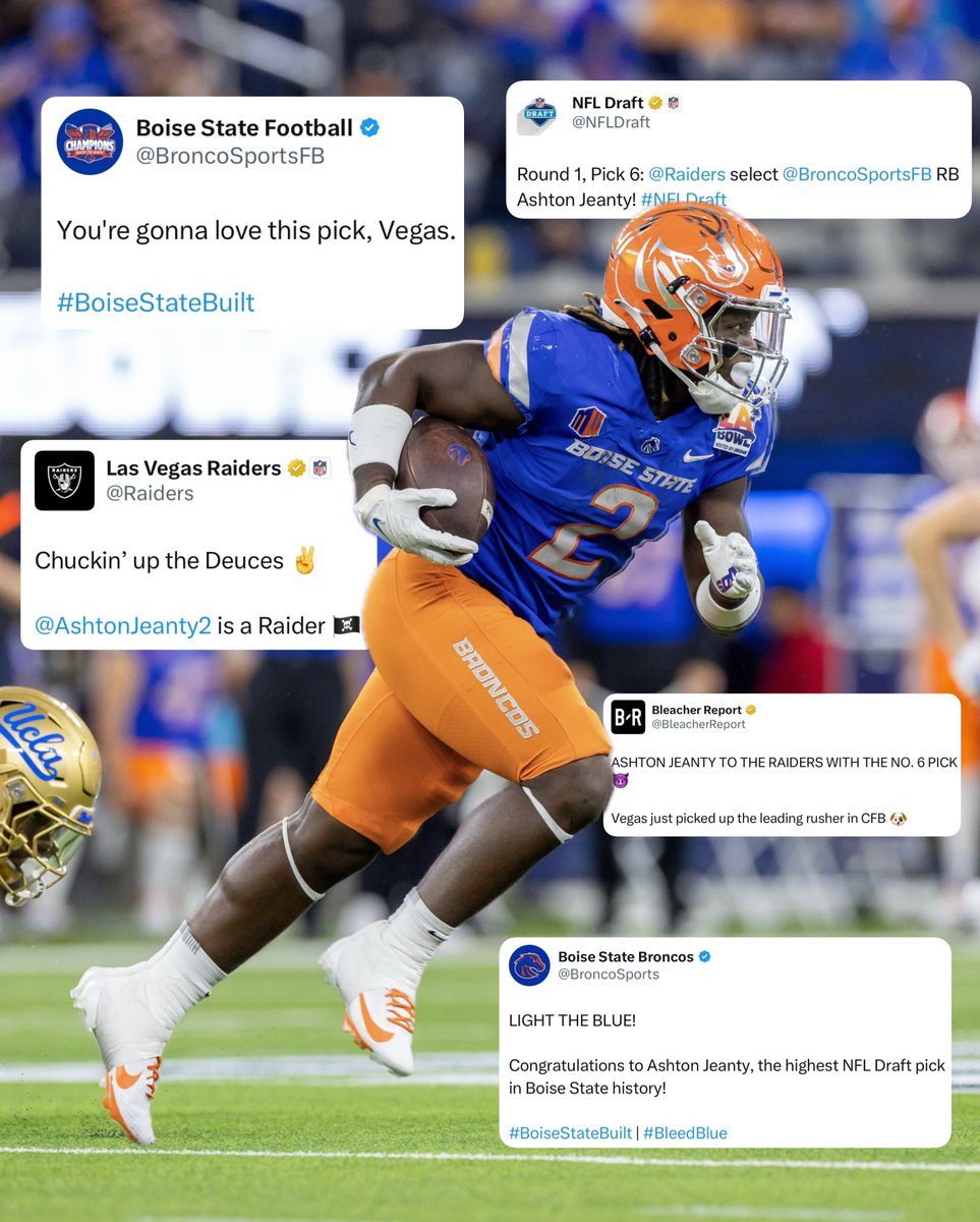 LABowlGame's tweet image. One of the best 2️⃣ ever do it.
Congratulations to #LABowl alum @AshtonJeanty2 on being selected No. 6 overall by the Las Vegas Raiders!
#NFLDraft
