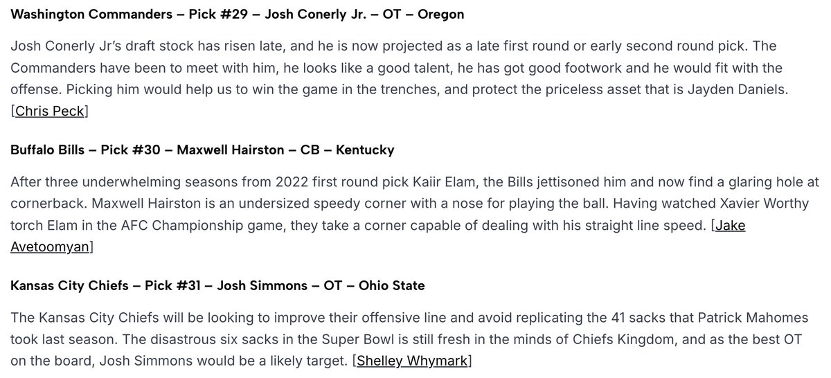 While there was a trade involved in the actual draft, props to the HuddleUK writers who smashed the back end of the Mock Draft! 🏈

<a href="/DC_Braves/">Washington Brave</a> - Shelley Whymark - Jake Avetoomyan 👏

#NFLDraft2025 #NFL <a href="/WhymarkDominic/">Dominic Whymark</a>