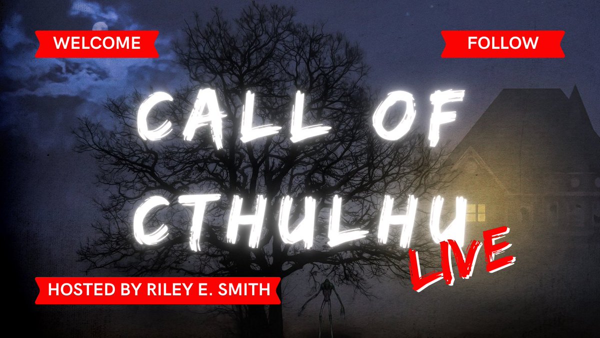 FRIDAY at 7 PM PST.

The horror-comedy event of the CENTURY.

Call of Cthulhu, the TTRPG, performed LIVE on twitch for your viewing pleasure.

Tune in Friday, April 25th for episode one.

Follow me on Twitch so you don't miss out: twitch.tv/rileyisyelling

#twitchstream