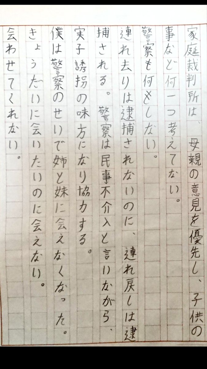 家庭裁判所が悪だと　子どもも理解している。