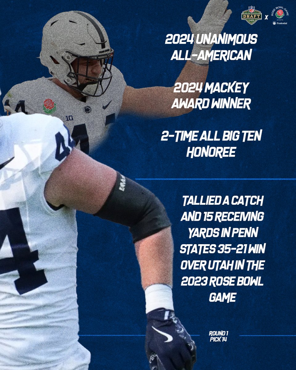 Rose Bowl Game (@rosebowlgame) on Twitter photo With the 14th pick in the #2025NFLDraft, the Indianapolis Colts selected Tyler Warren from <a href="/PennStateFball/">Penn State Football</a>!
Tyler tallied one catch for 15 yards in the 2023 Rose Bowl Game win over Utah🌹 With the 14th pick in the #2025NFLDraft, the Indianapolis Colts selected Tyler Warren from <a href="/PennStateFball/">Penn State Football</a>!
Tyler tallied one catch for 15 yards in the 2023 Rose Bowl Game win over Utah🌹