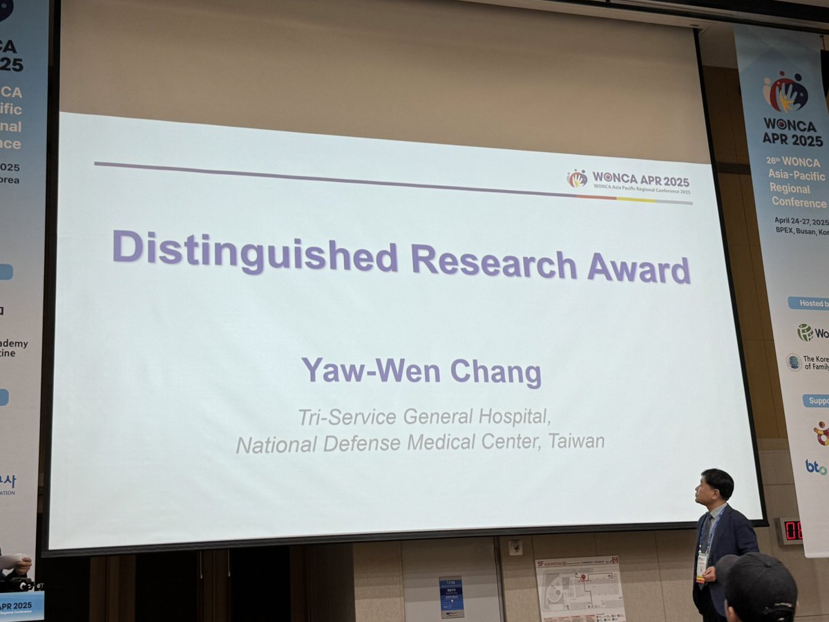 yw_chang's tweet photo. I'm honored to be nominated fo distinguished research award at WONCA-APRC 2025.
#WONCA https://t.co/iv1k5ziudd