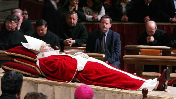 Remember Francis's famous black lace-up shoes?

The ones I've always talked about, the ones he repaired time and time again because he didn't want to fall into the vice of consumerism?

Well, there they are. Instead of the Pope's red loafers, Francis is wearing his old, humble