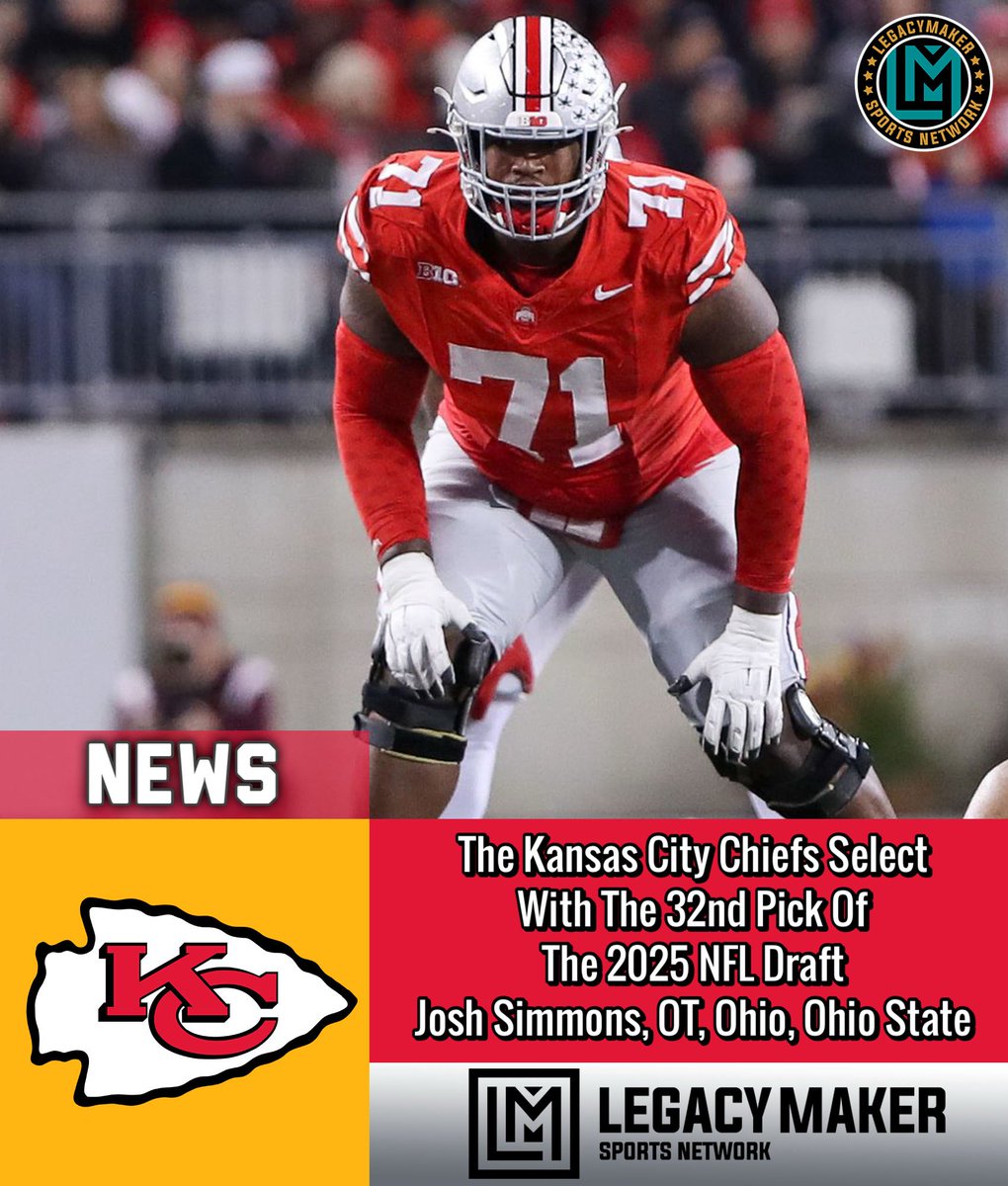 The Kansas City #Chiefs Select
With The 32nd Pick Of
The 2025 NFL Draft 
Josh Simmons, OT, Ohio, Ohio State

#NFL #nfldraft25 #explore #lmsnetwork