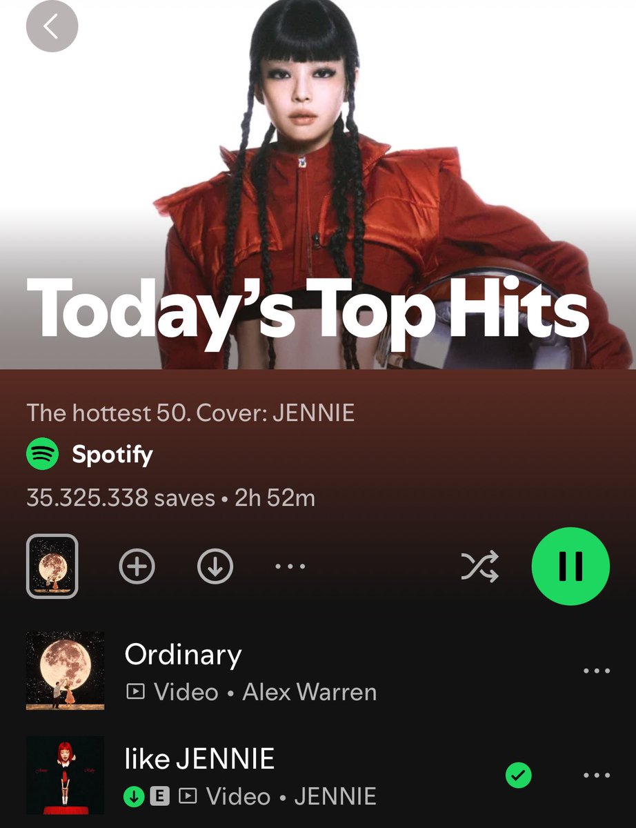 JENNIE covers Spotify’s “Today’s Top Hits” with “like JENNIE“ rising to #2