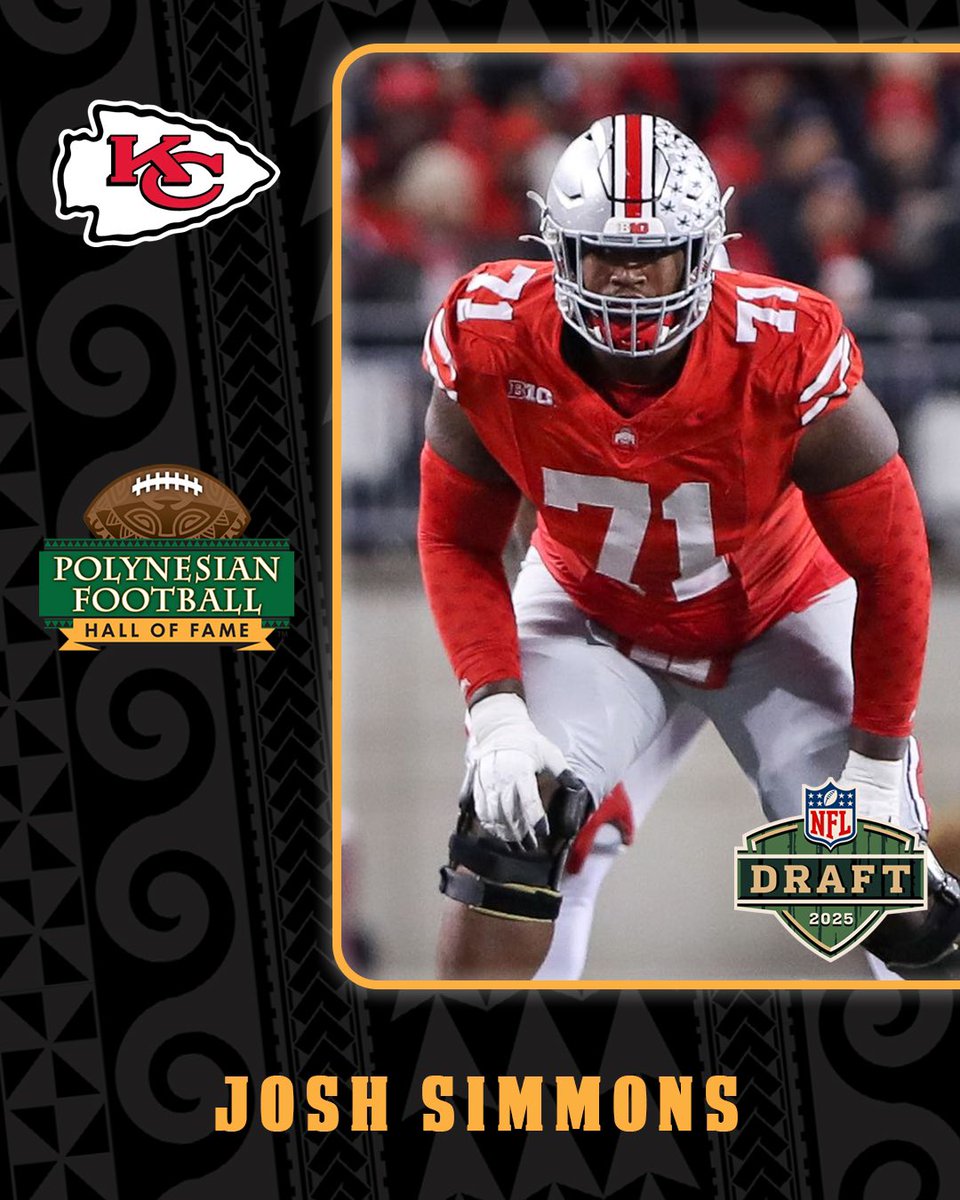Polynesian Football (@polynesianfbhof) on Twitter photo Congratulations to Josh Simmons on being selected in the 2025 NFL Draft by the Kansas City <a href="/Chiefs/">Kansas City Chiefs</a>!
#PolynesianPride #NFLDraft #PolynesiansInTheNFL
<a href="/josh5immons/">Josh Simmons</a> Congratulations to Josh Simmons on being selected in the 2025 NFL Draft by the Kansas City <a href="/Chiefs/">Kansas City Chiefs</a>!
#PolynesianPride #NFLDraft #PolynesiansInTheNFL
<a href="/josh5immons/">Josh Simmons</a>