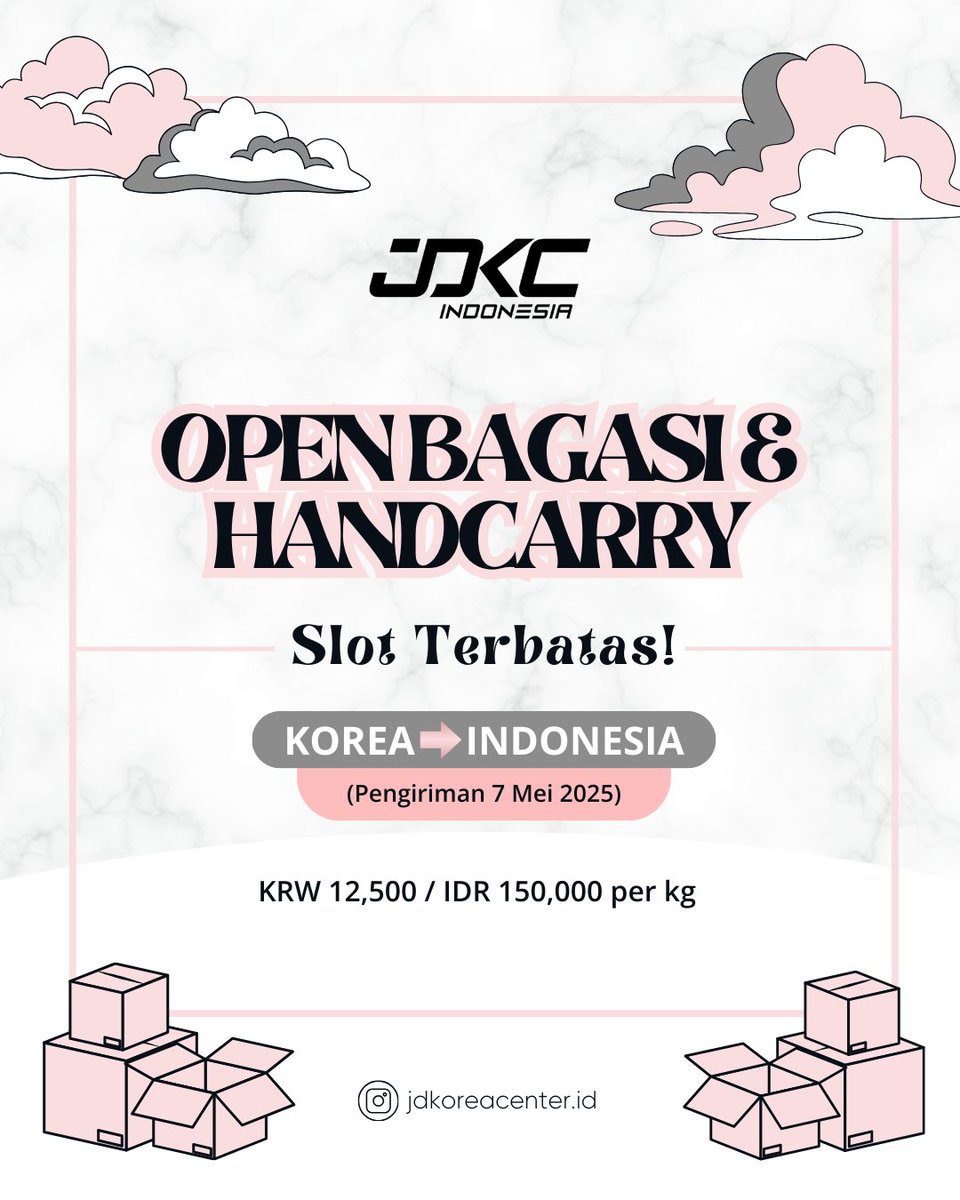 jdkc_id's tweet image. ✈️ OPEN BAGASI &amp;amp; HANDCARRY ✈️

KOREA 🇰🇷 to INDONESIA 🇮🇩

🏷 KRW 12,500 / IDR 150,000 per KG

⚖️ Minimum 1 KG

🛍 Menerima Jastip Korea

Chat Team JDKC untuk informasi lebih lanjut 🫶

➖️

𝐉𝐃𝐊𝐂 𝐈𝐍𝐃𝐎𝐍𝐄𝐒𝐈𝐀 @jdkc_id
𝚃𝚑𝚎 𝚋𝚎𝚜𝚝 𝙺-𝙿𝙾𝙿 𝚂𝚝𝚘𝚛𝚎 𝚊𝚗𝚍…