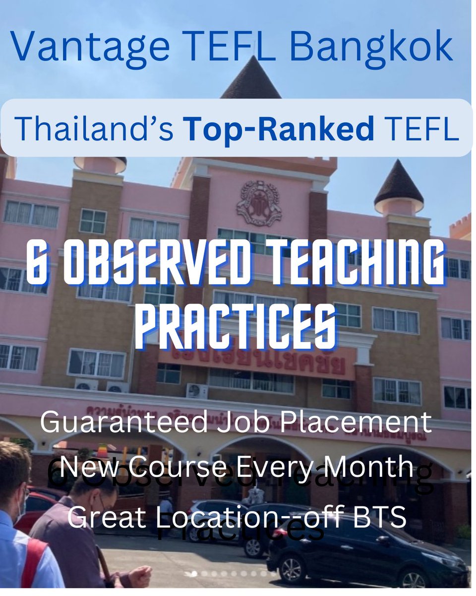 KFC_Cullen's tweet photo. Vantage wins in the "Value" and "Academic" categories in the 2024 global TEFL awards.

Vantage TFFL alumni are teaching throughout Thailand, in Asia, and around the world.

Courses start every month—next is May 19th. https://t.co/3fVcnsdde9 #tefl #tesol #expat #teacher #esl #efl https://t.co/fdteOrn6F5
