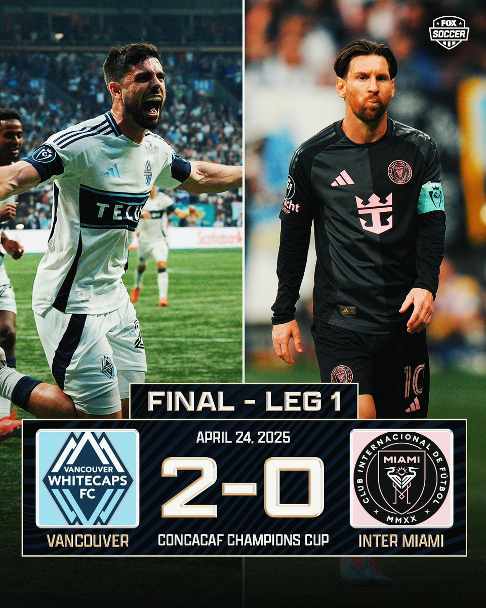 FOX Soccer (@foxsoccer) on Twitter photo Vancouver takes Leg 1 of the Concacaf Champions Cup semifinals, winning 2-0 over Inter Miami 🔥
<a href="/WhitecapsFC/">Vancouver Whitecaps FC</a> | <a href="/MLS/">Major League Soccer</a> | <a href="/TheChampions/">Concacaf Champions Cup</a> Vancouver takes Leg 1 of the Concacaf Champions Cup semifinals, winning 2-0 over Inter Miami 🔥
<a href="/WhitecapsFC/">Vancouver Whitecaps FC</a> | <a href="/MLS/">Major League Soccer</a> | <a href="/TheChampions/">Concacaf Champions Cup</a>