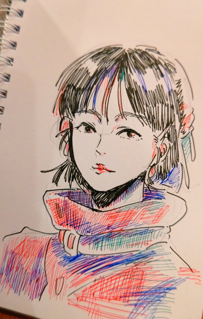 3色ボールペンと黒のリブ