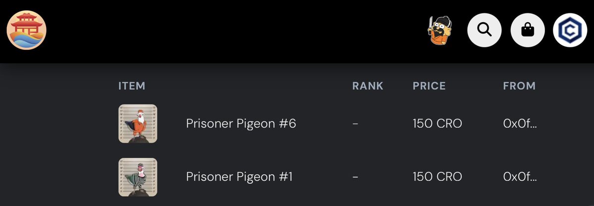 2 Prisoner Pigeons already sold!
We’re happy to see these new feathered friends getting love from the community.
Who’s going to adopt the next one?

#NFT #EbisusBay #COO #PIQ #CRO #Charity #Prison #CDC #crofam