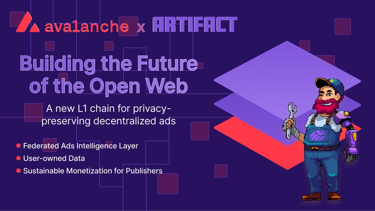 relic_dao's tweet photo. 1/
🔥 Big news: Artifact is partnering with @avax  to launch a purpose-built Layer 1 blockchain for the open web.

We’re reimagining ads - not as surveillance, but as a force for good.

Privacy-first. Publisher-aligned. Fully decentralized.

@GamingOnAvax @Avalanche_Space @AvaxDevelopers 

👇