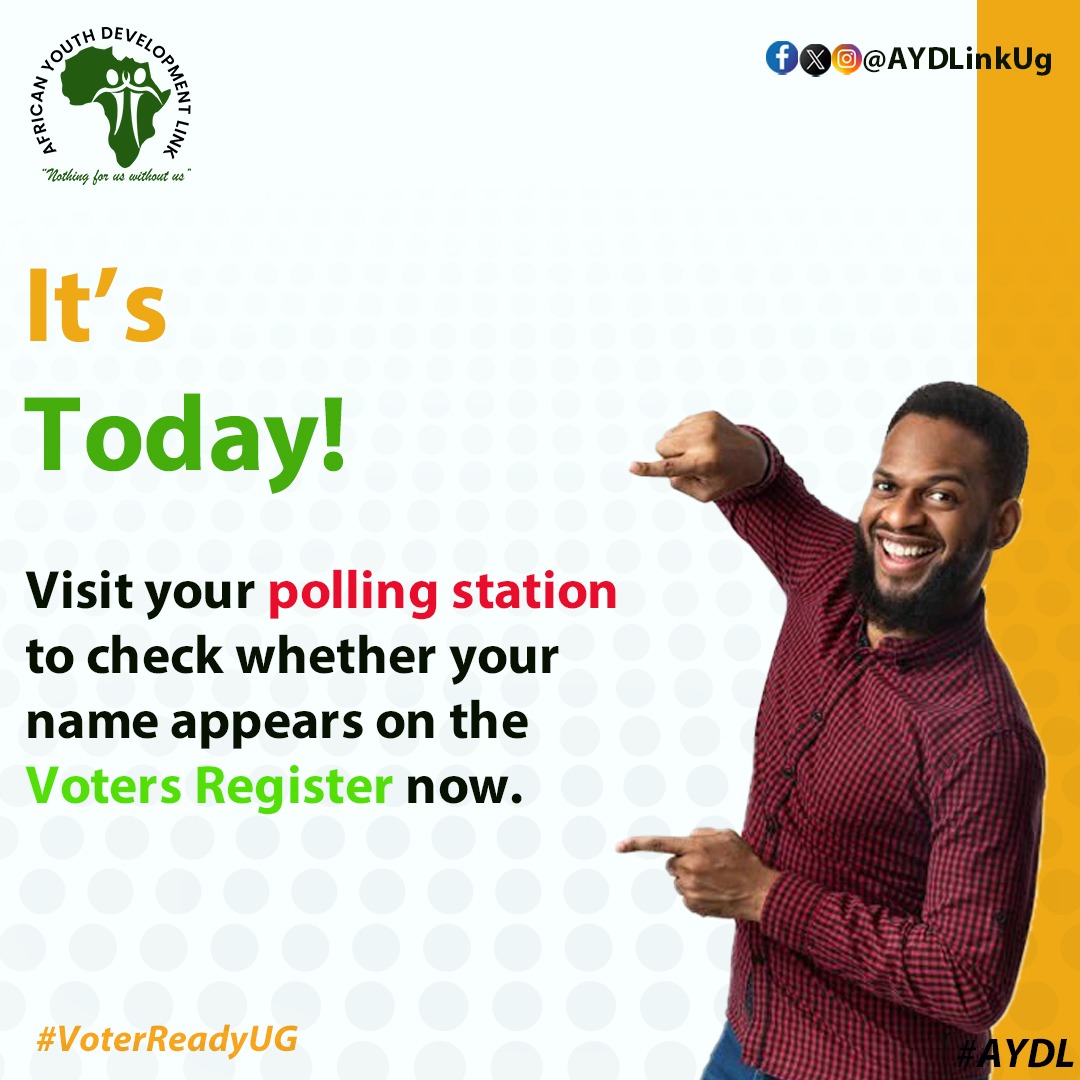 AYDLinkUg's tweet photo. Hey Uganda! 👋 

The National Voters' Register and Special Interest Group (SIG) Register (Youth, PWDs, Older Persons) will be displayed from today until May 15th, 2025. 

Visit your polling station to check if your name appears on the voters' register. 

#VoterReadyUG #ECRoadMap2026 #KnowYourRights