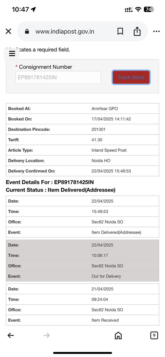 baliharnavneet's tweet image. @IndiaPostOffice The item shows Delivered in status, but I haven’t received it. No proof of delivery shared. Highly disappointing. Kindly look into it. @DoC_India #IndiaPost #ParcelIssue