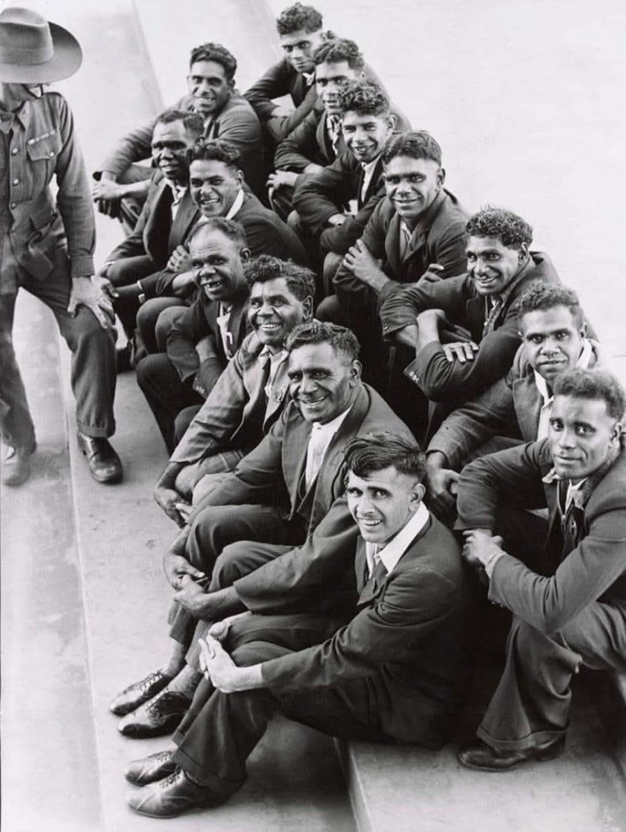 On a day when neo nazis tried to use the ANZAC Day dawn service in Melbourne to spread white supremacist filth, here’s a photo of Aboriginal Australian soldiers, from Lake Tyres Victoria, waiting for their uniforms in World War Two. Lest we forget. #Australia
