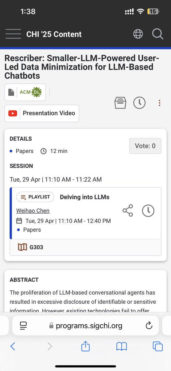 Tianshi Li (@tianshi_li) on Twitter photo I’m at #CHI2025 this week! Always happy to chat about research💬
One topic I think a lot is human oversight and control for privacy in LLM-powered systems — a recurring theme in the work PEACH members will share at this CHI <a href="/zhipinghci/">Zhiping Zhang</a> <a href="/gloriakaku/">Gloria Bingcan Guo</a> <a href="/seazon96/">Gigi</a> <a href="/EryueYolanda/">Eryue Xu</a>
(1/n) I’m at #CHI2025 this week! Always happy to chat about research💬
One topic I think a lot is human oversight and control for privacy in LLM-powered systems — a recurring theme in the work PEACH members will share at this CHI <a href="/zhipinghci/">Zhiping Zhang</a> <a href="/gloriakaku/">Gloria Bingcan Guo</a> <a href="/seazon96/">Gigi</a> <a href="/EryueYolanda/">Eryue Xu</a>
(1/n)