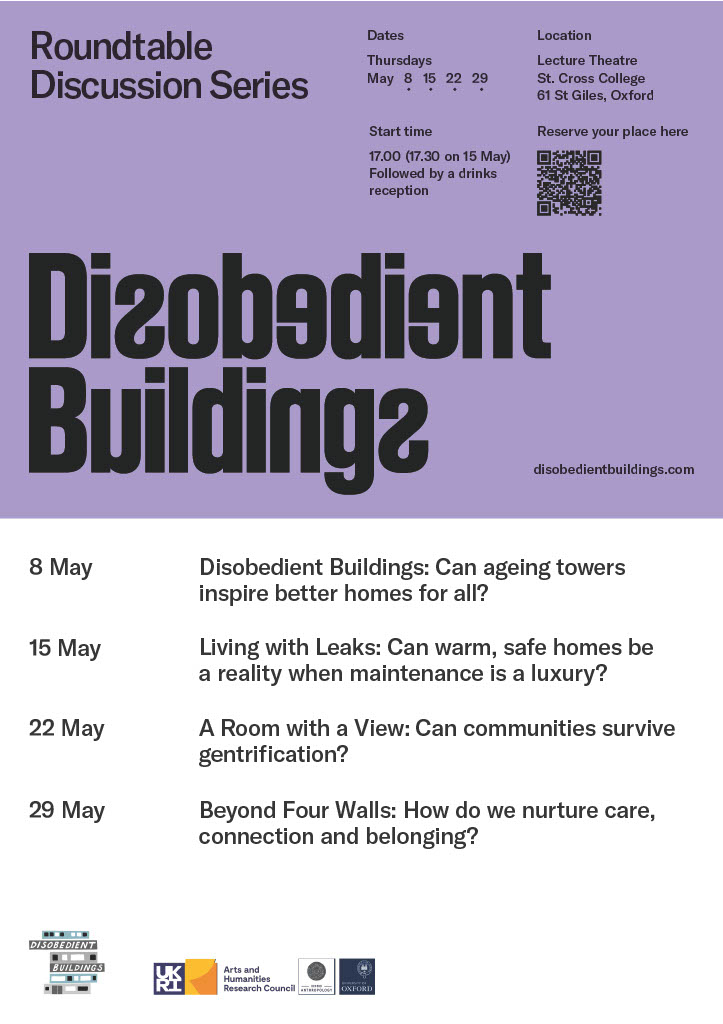 Join us for a series of roundtables to mark the conclusion of the Disobedient Buildings project ⬇️
Led by Prof Inge Daniels (Professor of Anthropology) Disobedient Buildings explored housing, welfare &amp; wellbeing in ageing European tower blocks.
Info: disobedientbuildings.com