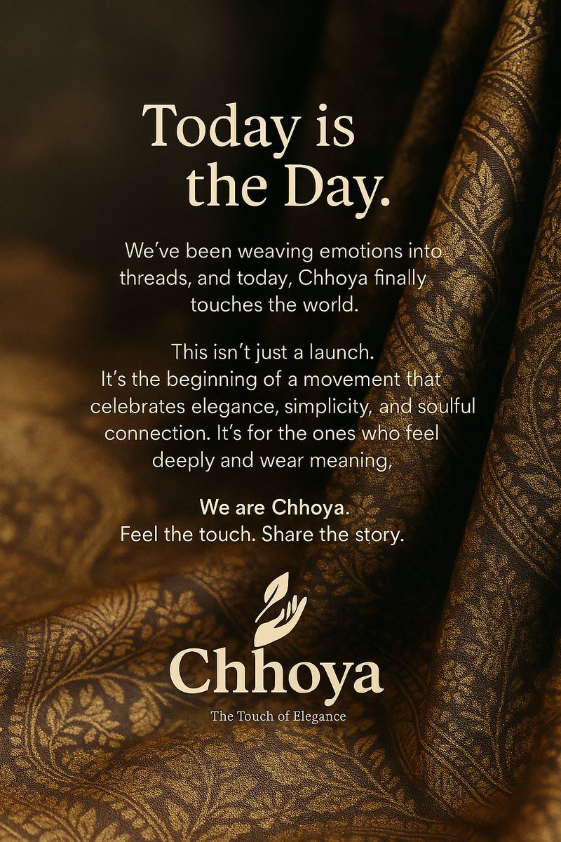 ChhoyaOfficial's tweet photo. 𝗧𝗼𝗱𝗮𝘆 𝗶𝘀 𝘁𝗵𝗲 𝗗𝗮𝘆.🎊

We've been weaving emotions into threads, and today, Chhoya finally touches the world.👌🏻

𝗪𝗲 𝗮𝗿𝗲 @ChhoyaOfficial.💛
𝗙𝗲𝗲𝗹 𝘁𝗵𝗲 𝘁𝗼𝘂𝗰𝗵. 𝗦𝗵𝗮𝗿𝗲 𝘁𝗵𝗲 𝘀𝘁𝗼𝗿𝘆.

#Chhoya #TheTouchOfElegance #ChhoyaLaunch #FeelTheTouch https://t.co/MFThDJe9Xm